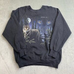 VTG Wolf Crewneck Sweatshirt Catskills NY Graphic Nature Wildlife Mens Medium